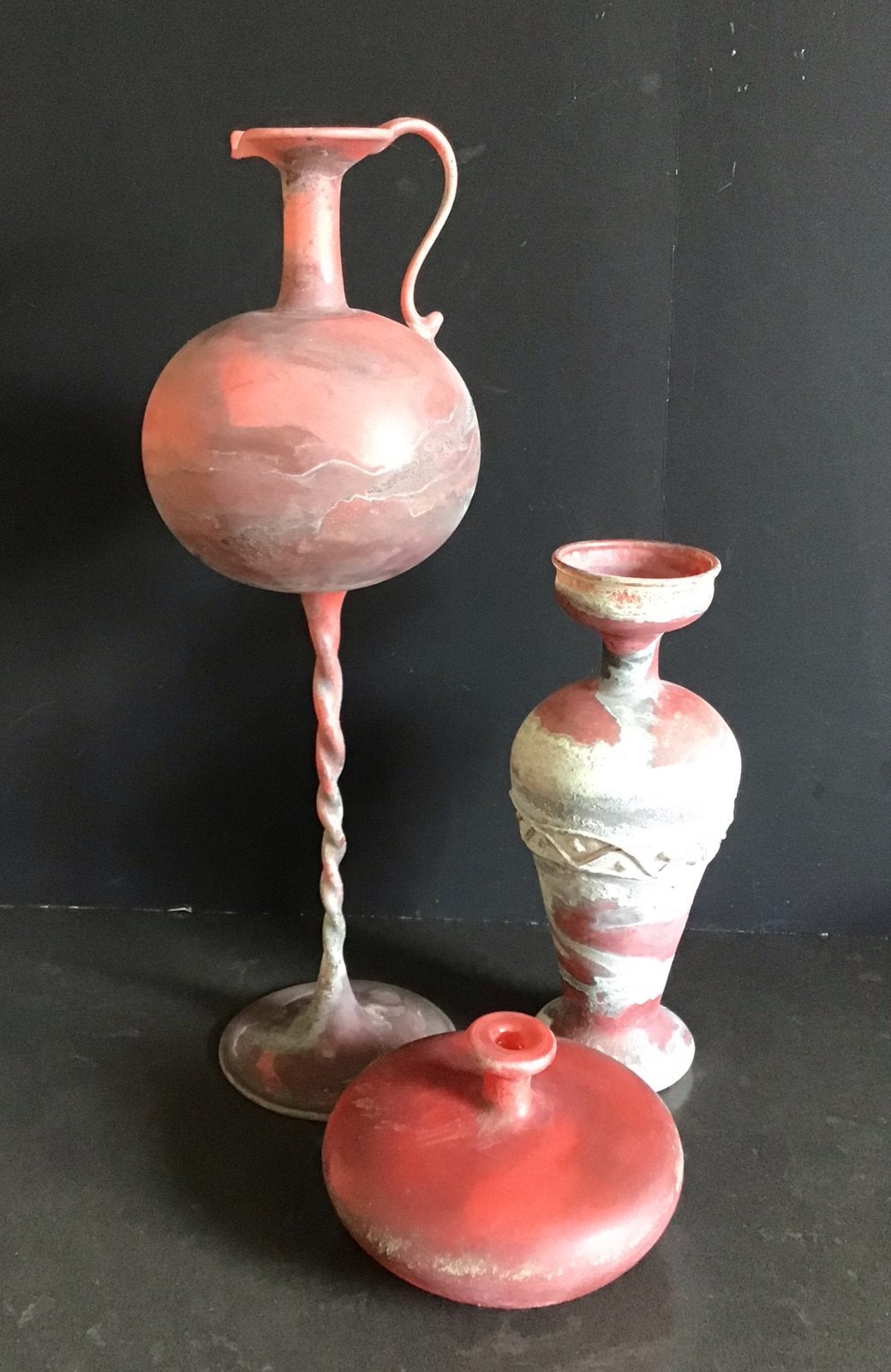 Set van 3 geblazen rode vazen - Vintage Israëlisch glas, Ophalen of Verzenden