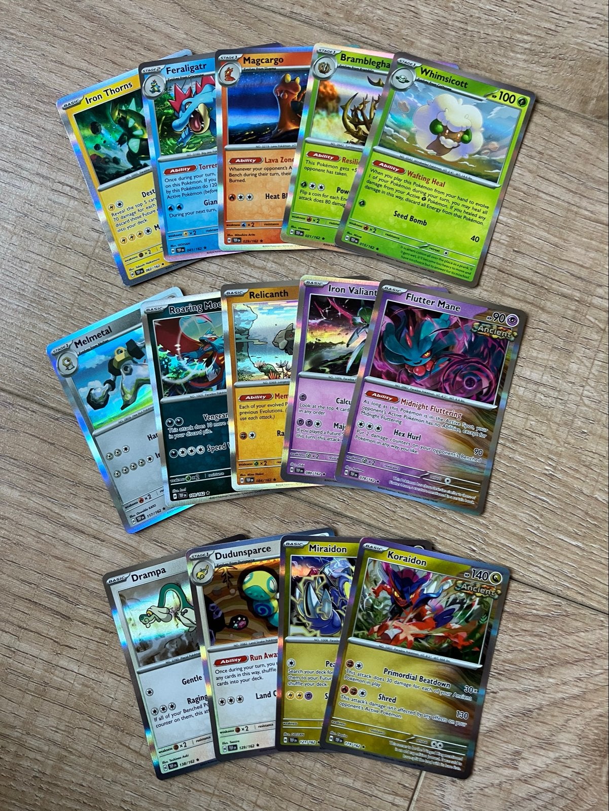 14 Holo Pokémon kaarten Temporal Forces Engels, Ophalen of Verzenden, Nieuw, Meerdere kaarten, Foil