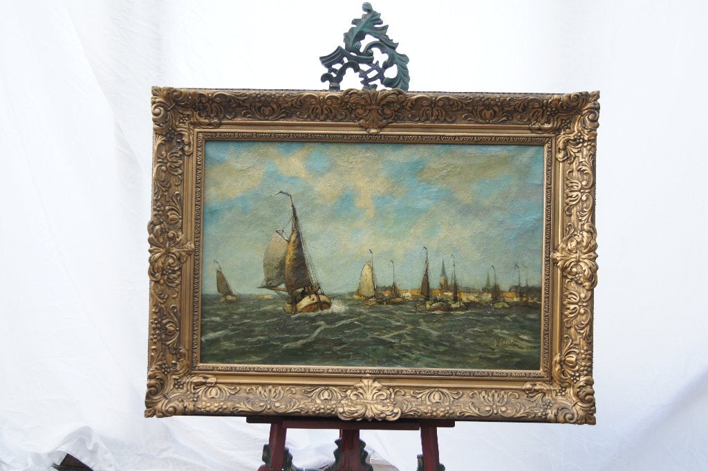 Tjalk Zeilschepen, Oud hollands, Ophalen of Verzenden, Olieverf, Overige onderwerpen