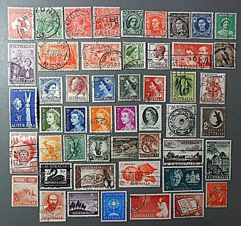 Australië : 50 verschillende oude zegels jaren '20 - '60, Ophalen of Verzenden, Gestempeld