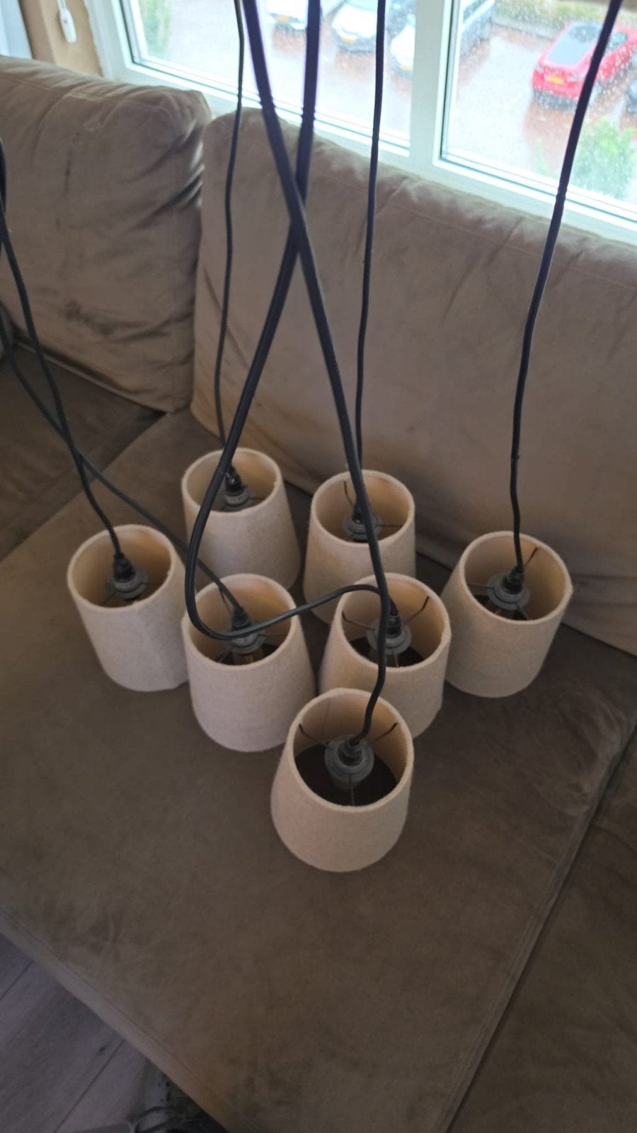 Riviera Maison Silverstone 7 Shade Hanglamp - Katoen/Velvet, Huis en Inrichting, Ophalen, Zo goed als nieuw