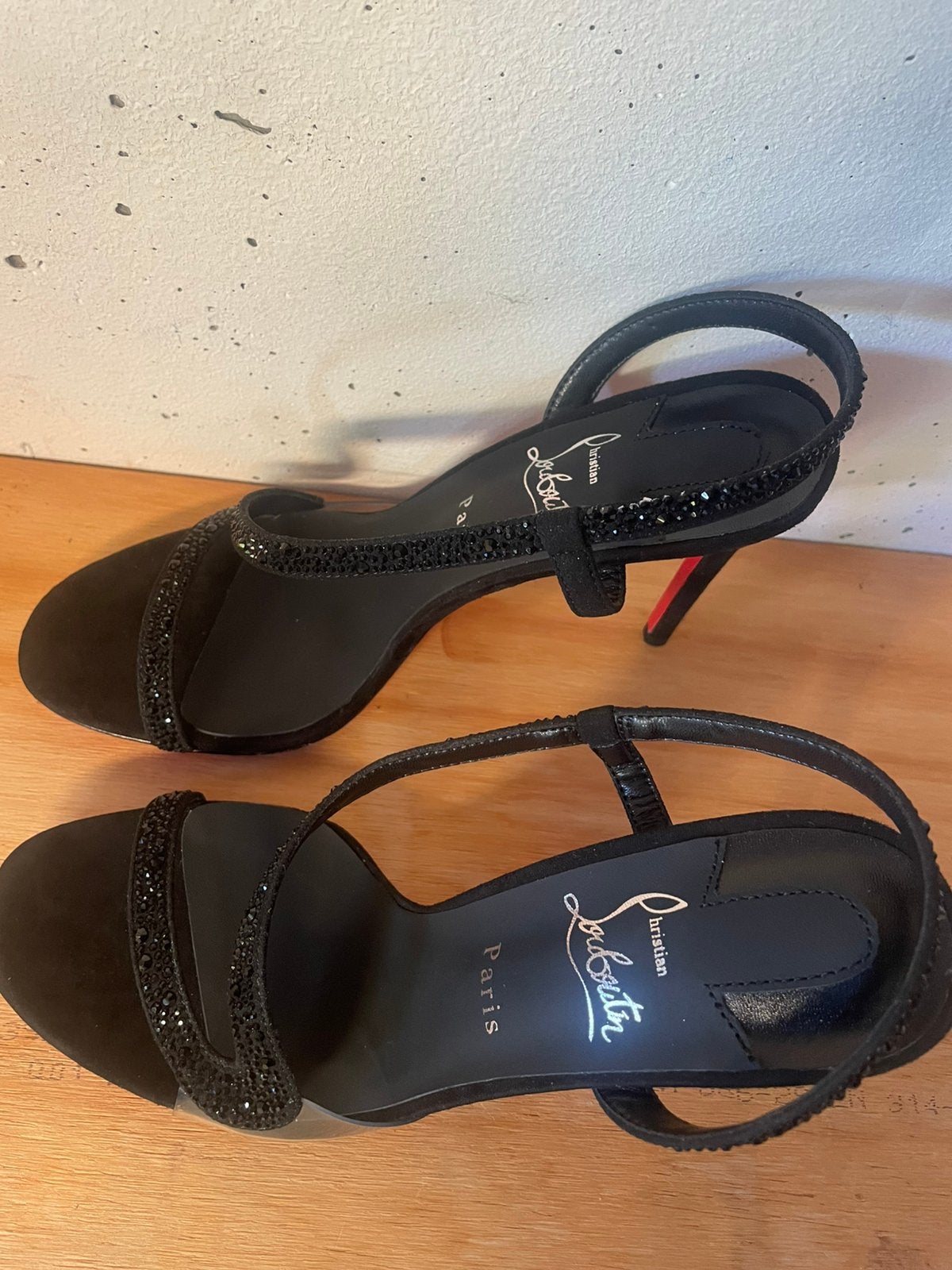 Christian Louboutin Rosalie Strass sandalen, Verzenden, Zwart, Sandalen of Muiltjes, Gedragen
