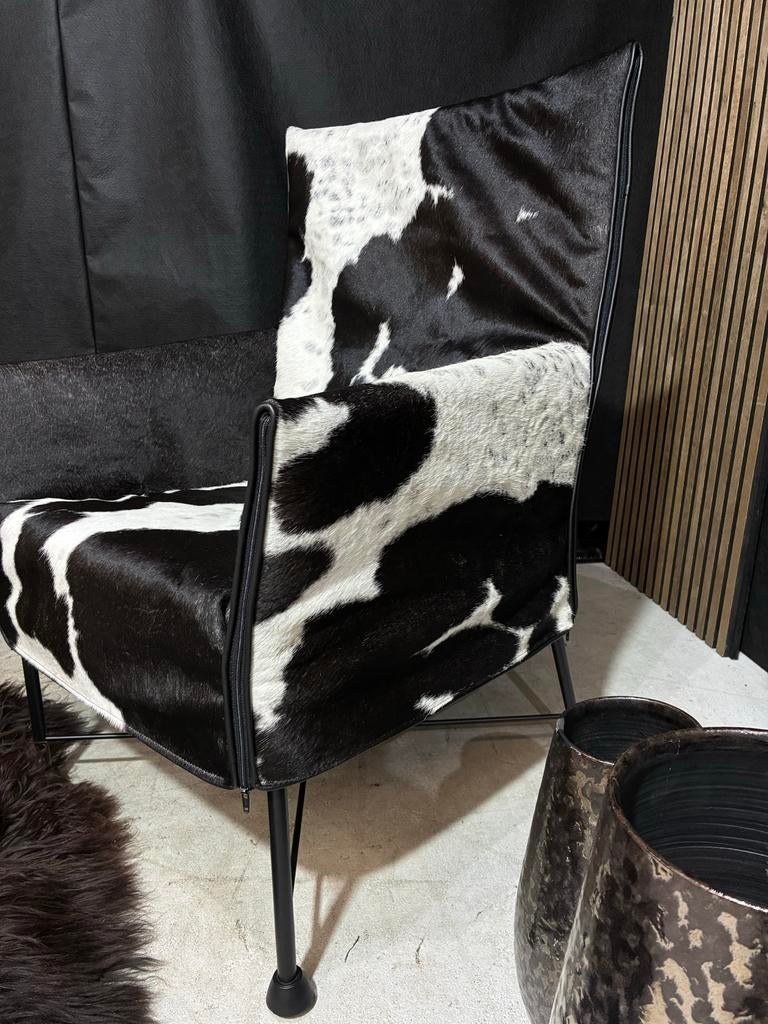Nieuwe Montis Charly fauteuil - Zwart/Wit koeienhuid, Huis en Inrichting, Fauteuils, Ophalen, ., Leer, Zo goed als nieuw