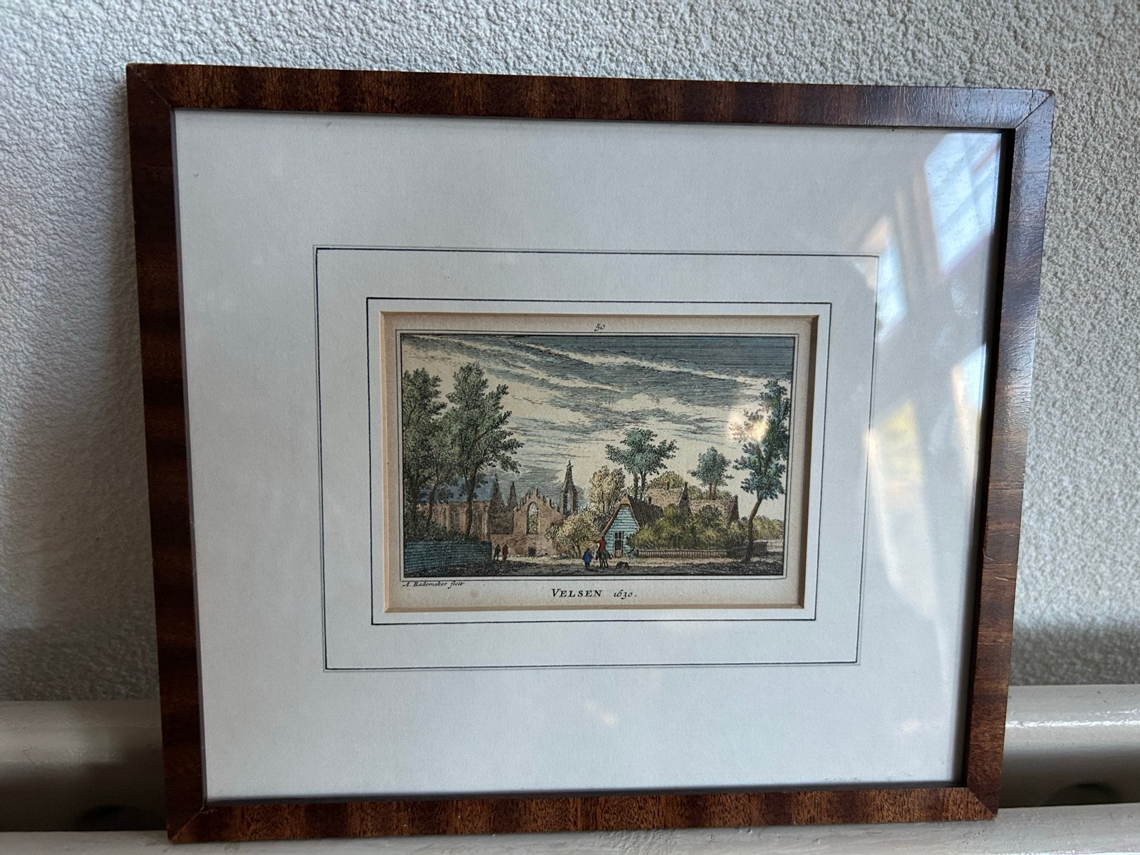 Antieke handgekleurde kopergravure Rademaker Velsen  1750), Antiek en Kunst, Ophalen of Verzenden