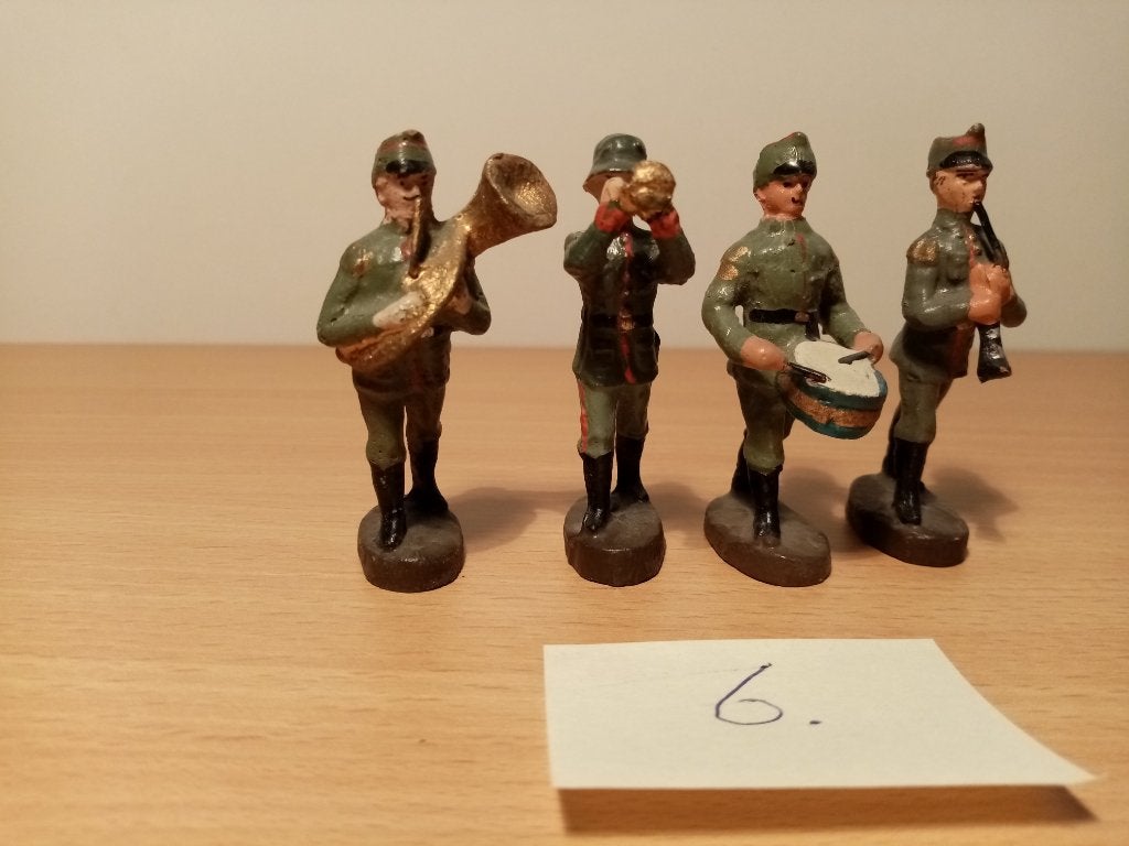 Elastolin, 4 muzikanten (6) oud, (bijna 100 jaar oud) 60mm, Verzamelen, Poppetjes en Figuurtjes, Ophalen of Verzenden, Zo goed als nieuw