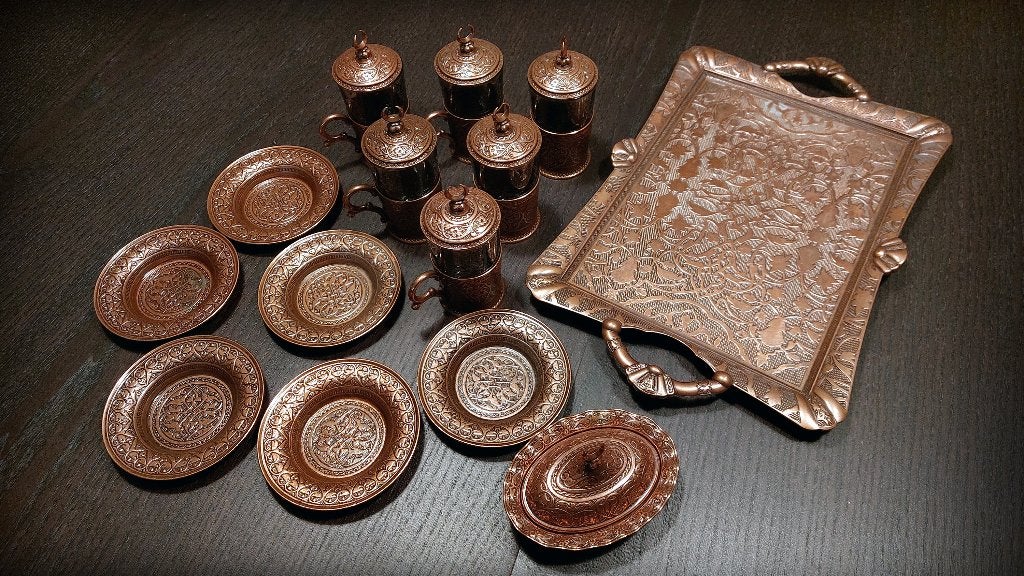 Koperen Turkse theeservies, Antiek en Kunst, Antiek | Koper en Brons, Ophalen of Verzenden, Koper