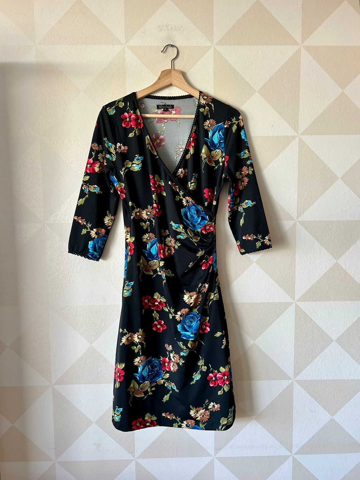 King Louie Cross Dress zwart bloem M/38 zgan, Maat 38/40 (M), Zwart, Ophalen of Verzenden, Zo goed als nieuw