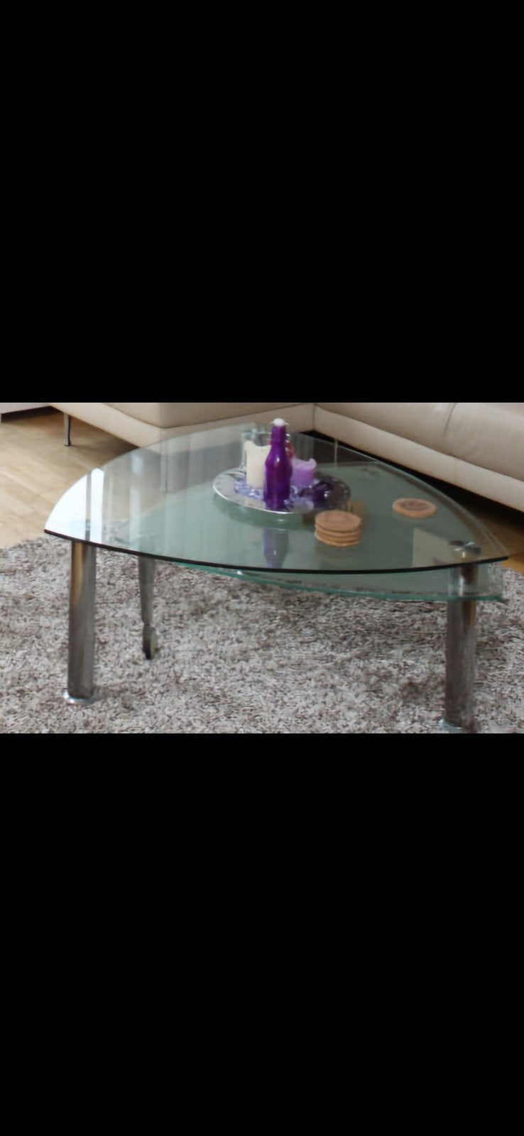 Glazen Salontafel met Draaibaar Onderblad, Gebruikt, 50 tot 100 cm, Modern, Functioneel, Glas