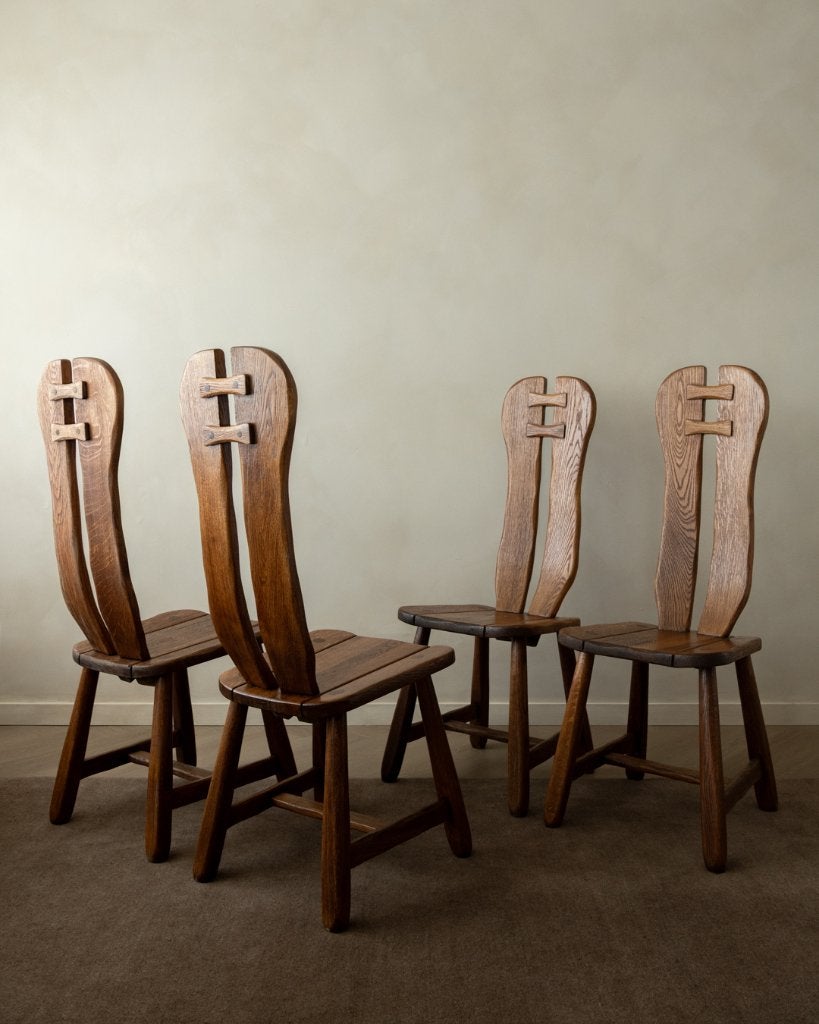 Vintage Brutalist Eikenhouten Eetkamerstoelen De Puydt 1960s, Ophalen, Bruin, Vier, Hout
