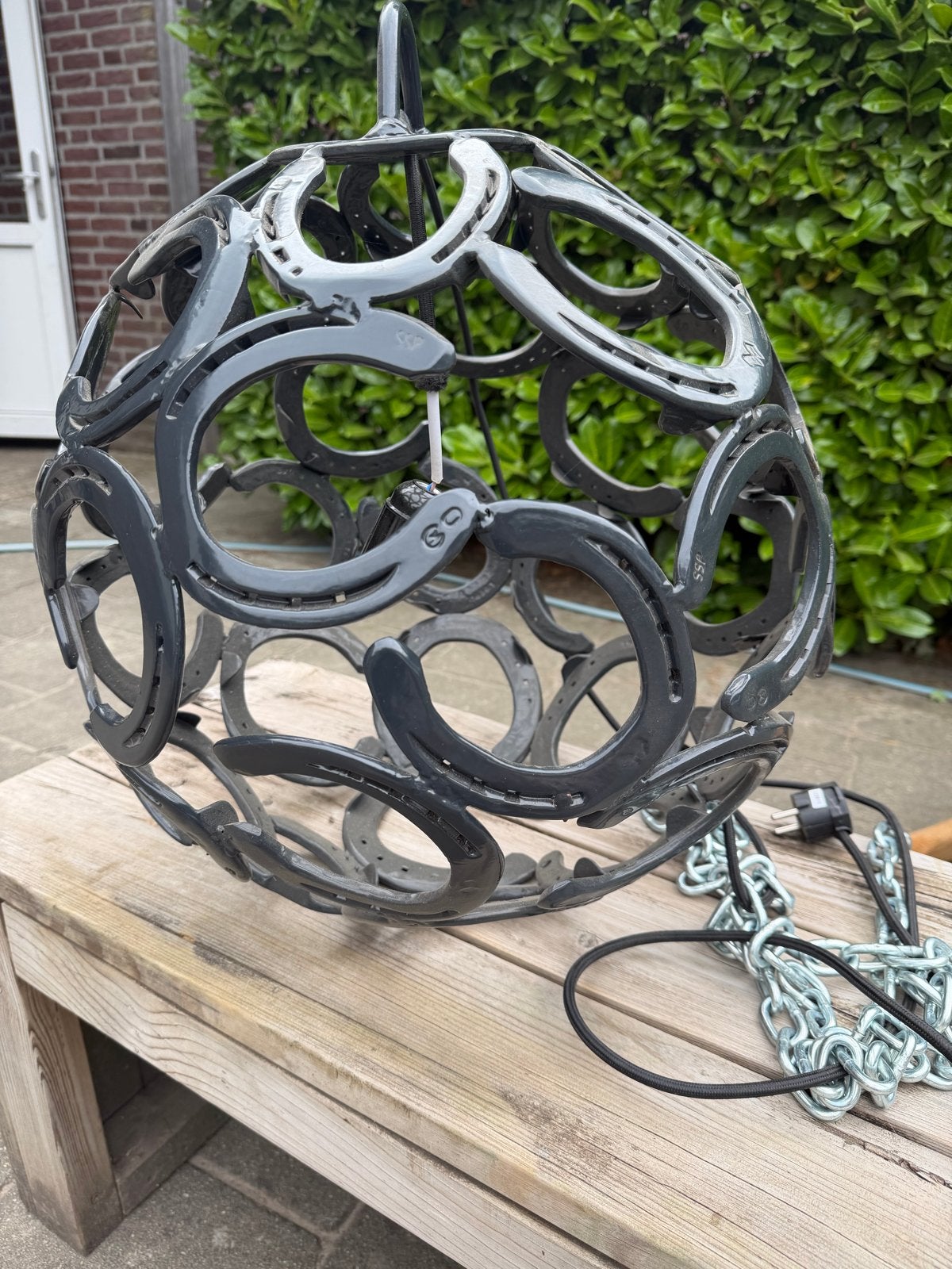 Unieke hoefijzer ( gecoat) lamp - handgemaakt design, Ophalen, Zo goed als nieuw, Metaal, E27 (groot)