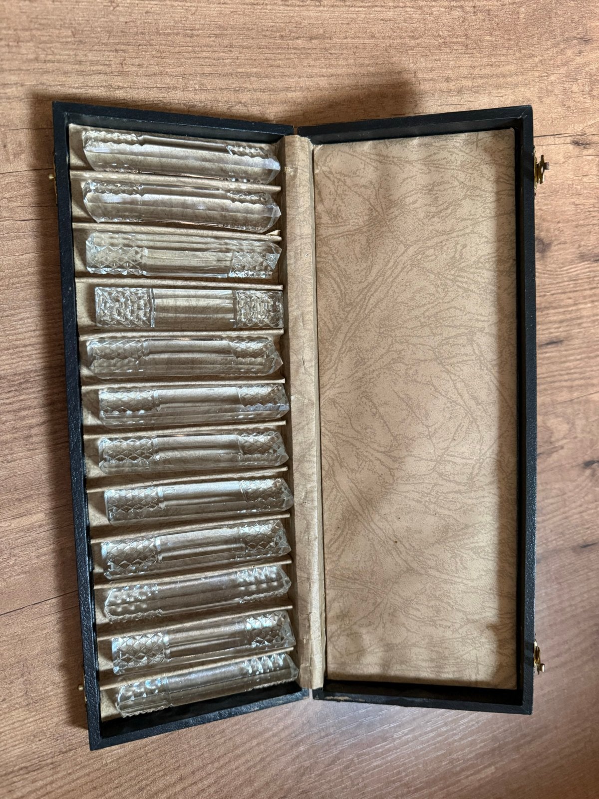 Set van 12 kristallen messenleggers in doos, Antiek en Kunst, Ophalen of Verzenden
