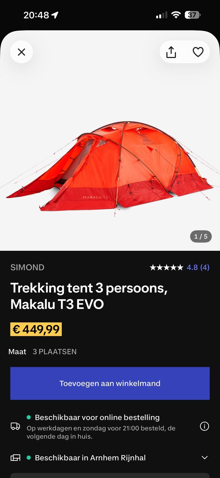 Nieuwe Simond Makalu T3 evo trekkingtent 3 persoons, Ophalen of Verzenden, Nieuw, Tot en met 3