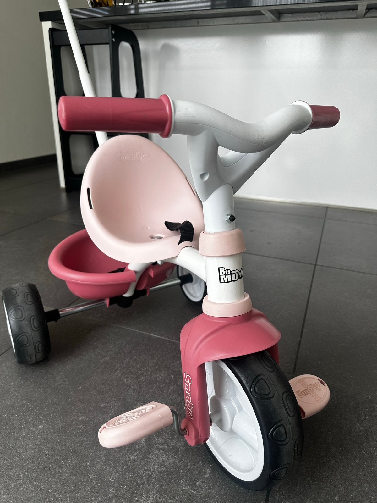 Smoby Be Move driewieler roze met duwstang, Ophalen, Gebruikt, Duwstang