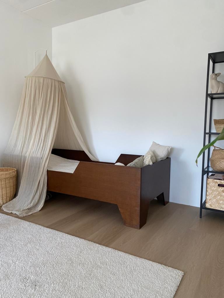 Houten bed zelfgemaakt walnoot met glijbaan, Ophalen, 180 cm of meer, 85 tot 100 cm