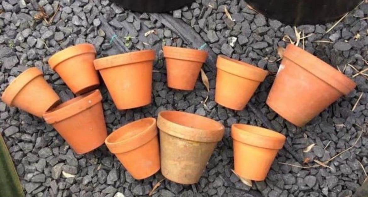 Oude terracotta bloempotten stenen potten diverse, Ophalen, Gebruikt, Rond, Binnen