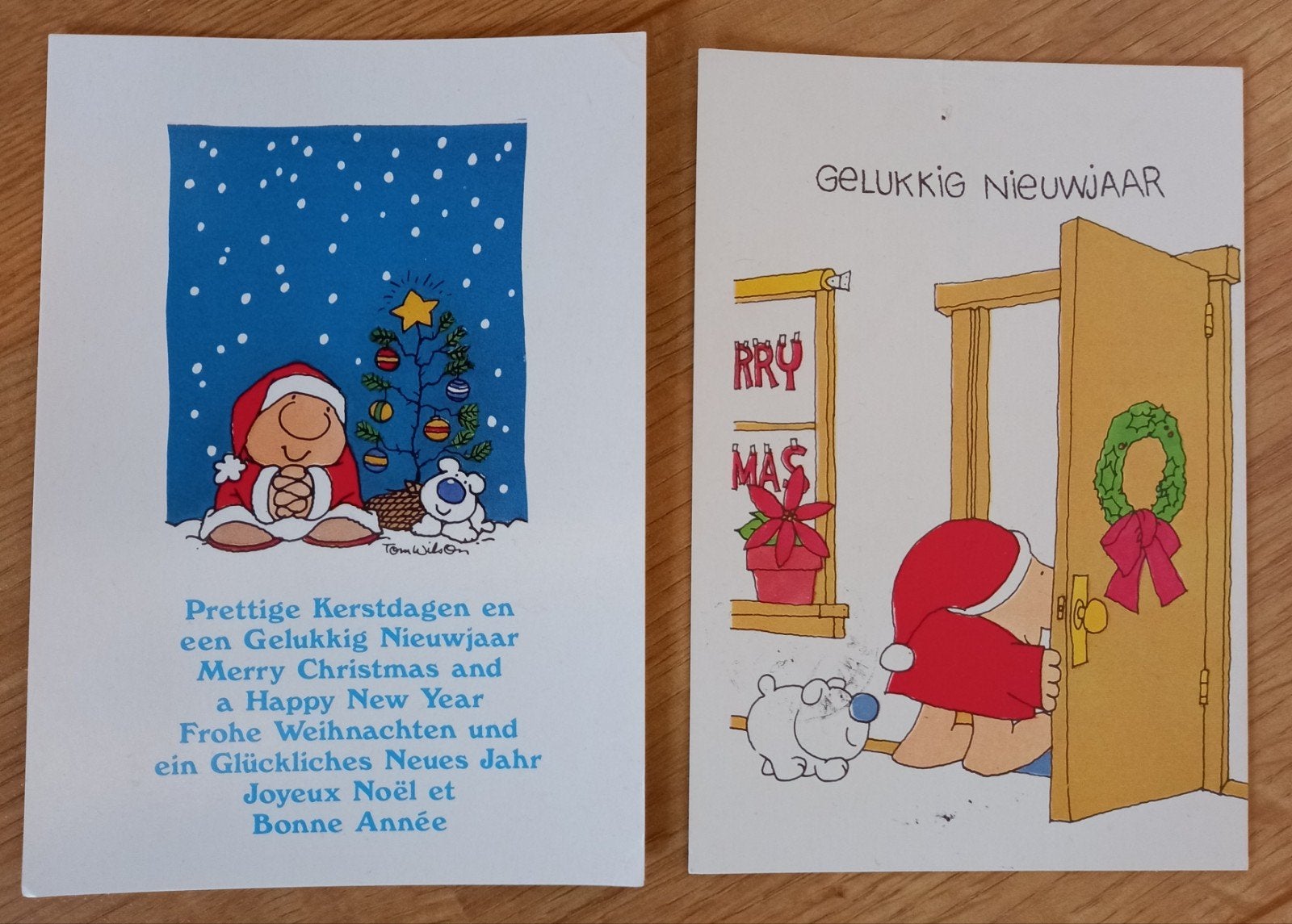 ansichtkaart kerst cartoonfiguur Ziggy/Tom Wilson, Verzamelen, Ophalen of Verzenden, 1980 tot heden, Gelopen, Feest(dag)