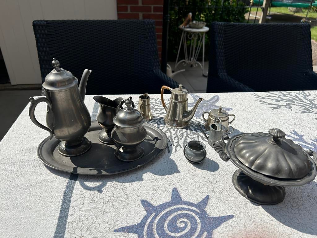 Tinnen kannen potjes schaal, Ophalen of Verzenden