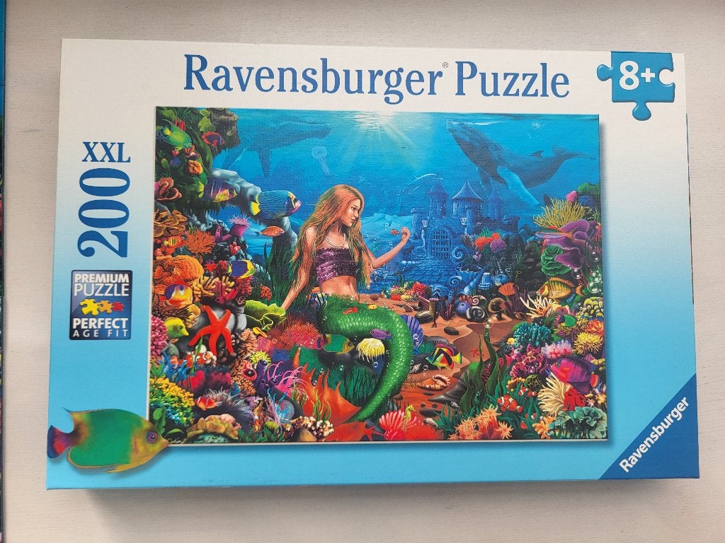 Ravensburger puzzel zeemeermin 8 jaar 200 stukjes, Ophalen of Verzenden, Minder dan 500 stukjes, Zo goed als nieuw, Legpuzzel