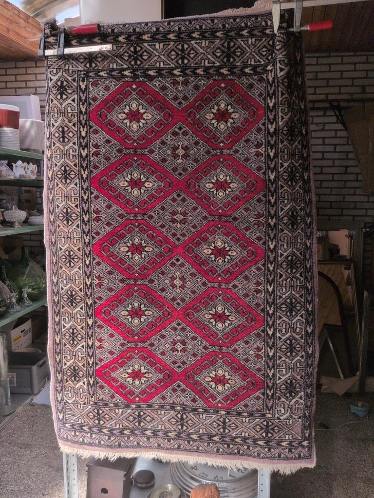 Vintage Oosters Tapijt | Rood Zwart | 127 x 78 cm | Klassiek, Gebruikt, Onbekend, Onbekend, Onbekend
