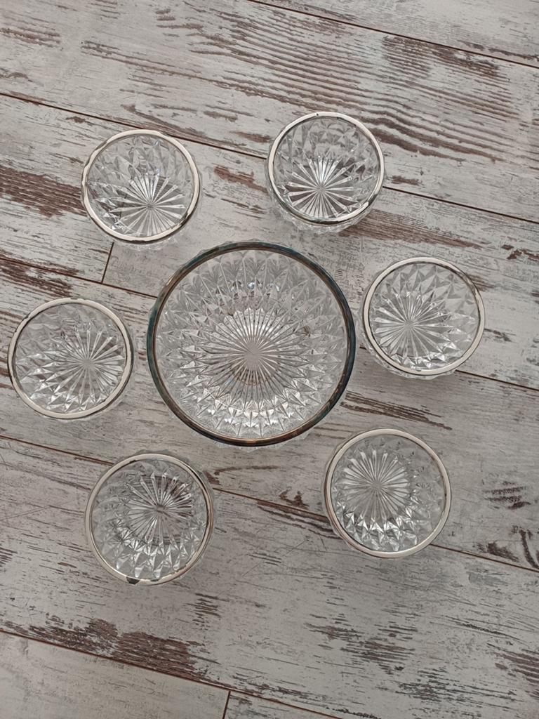 Vintage Kristallen kommen met Zilveren Rand - Set van, Antiek en Kunst, Ophalen of Verzenden