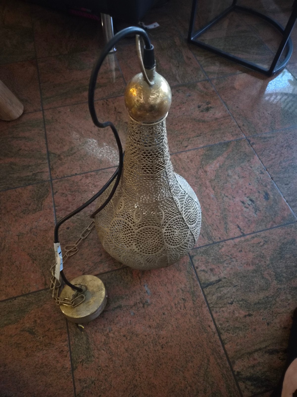 Oosterse hanglamp - Metaal - Goudkleurig, Ophalen, Gebruikt, E27 (groot), Oosters, Bohemian, Etnisch