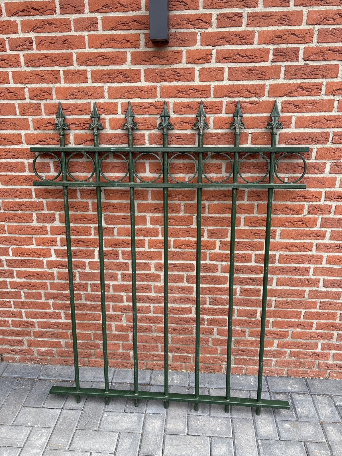 Groen stalen hekwerk - 118x145,5 cm, Tuin en Terras, Ophalen, Gebruikt, IJzer, Spijlenhekwerk
