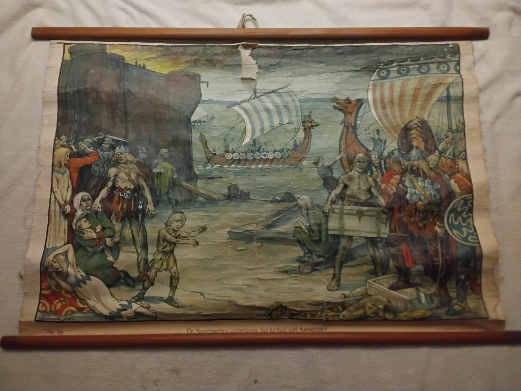 De Noormannen vernietigen het kasteel van Antwerpen, Antiek en Kunst, Ophalen of Verzenden, Geschiedenis