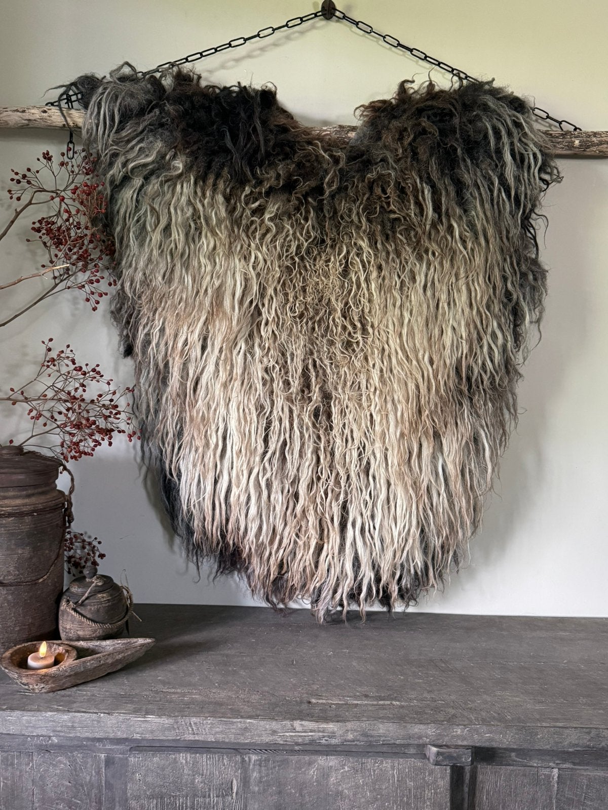 Prachtige diervriendelijke vacht wandkraag / wandhanger, Wandkleed, Nieuw, Natuurlijk materiaal, Handgemaakt