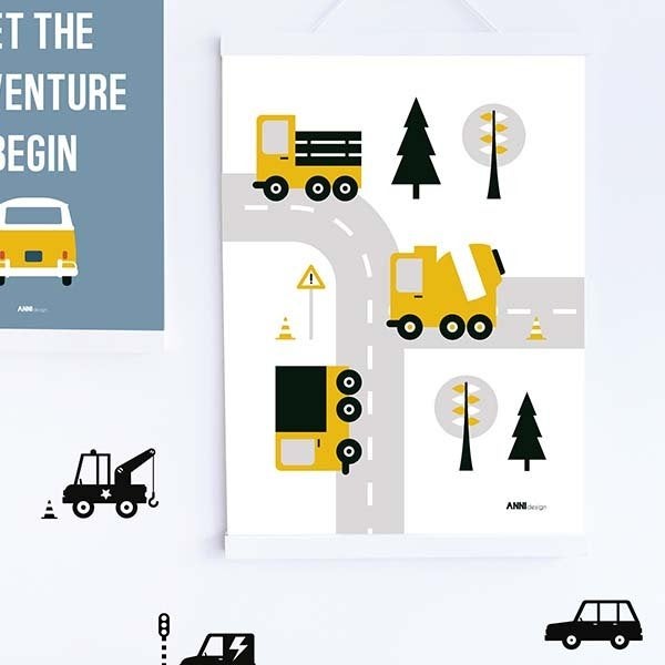 Kinderposter Voertuigen Vrachtwagen Okergeel ANNIdesign, Rechthoekig Staand, Nieuw, Ophalen of Verzenden, A1 t/m A3