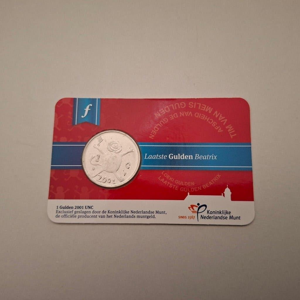 Laatste Gulden Beatrix 2001 UNC in coincard, Postzegels en Munten, Munten | Nederland, Ophalen of Verzenden, Koningin Beatrix