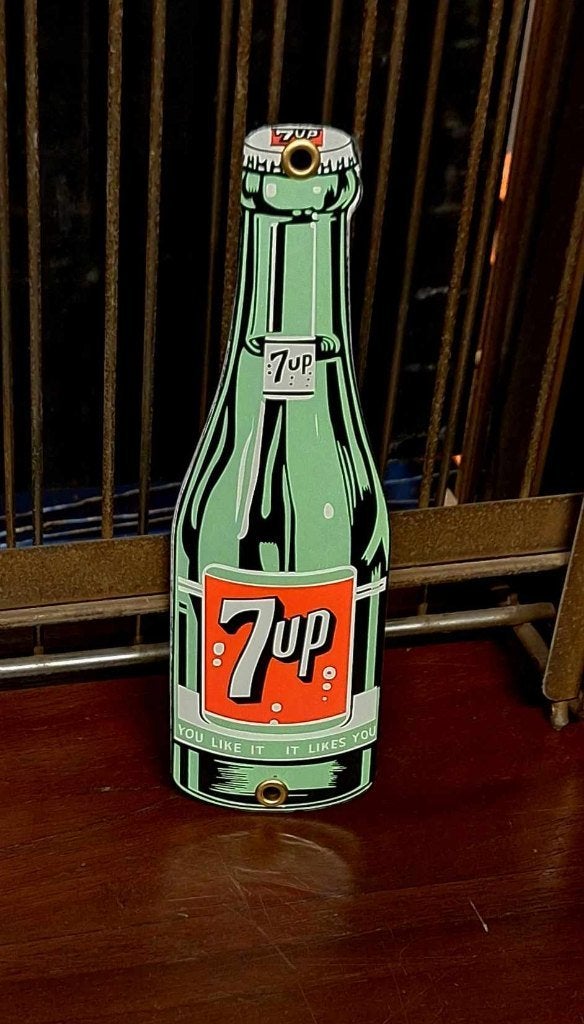 Emaille 7up reclamebord, bordje Seven Up limonadefles., Verzamelen, Reclamebord, ., Nieuw, Ophalen of Verzenden