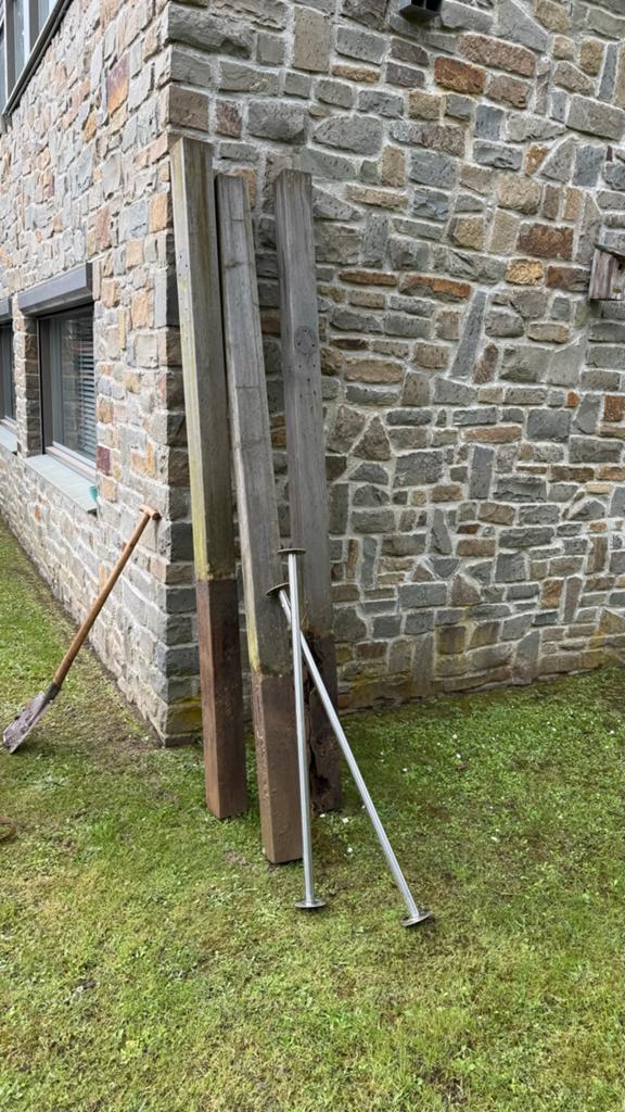 Duikelstangen RVS (110 cm) met houten palen (240 cm), Ophalen, Gebruikt