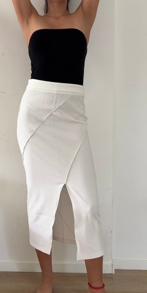 White Midi Skirt with Front Slit – Zara – Fits XS–S, Verzenden, Wit, Nieuw, Maat 34 (XS) of kleiner