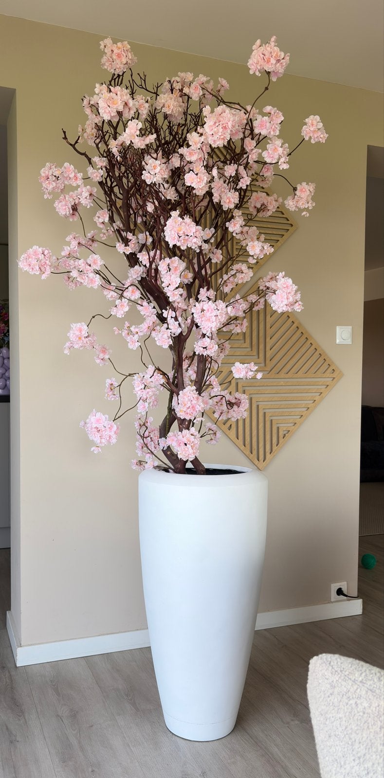Grote Kunst Kersenbloesem Boom met Witte Pot, Ophalen, Binnen, Roze, Zo goed als nieuw