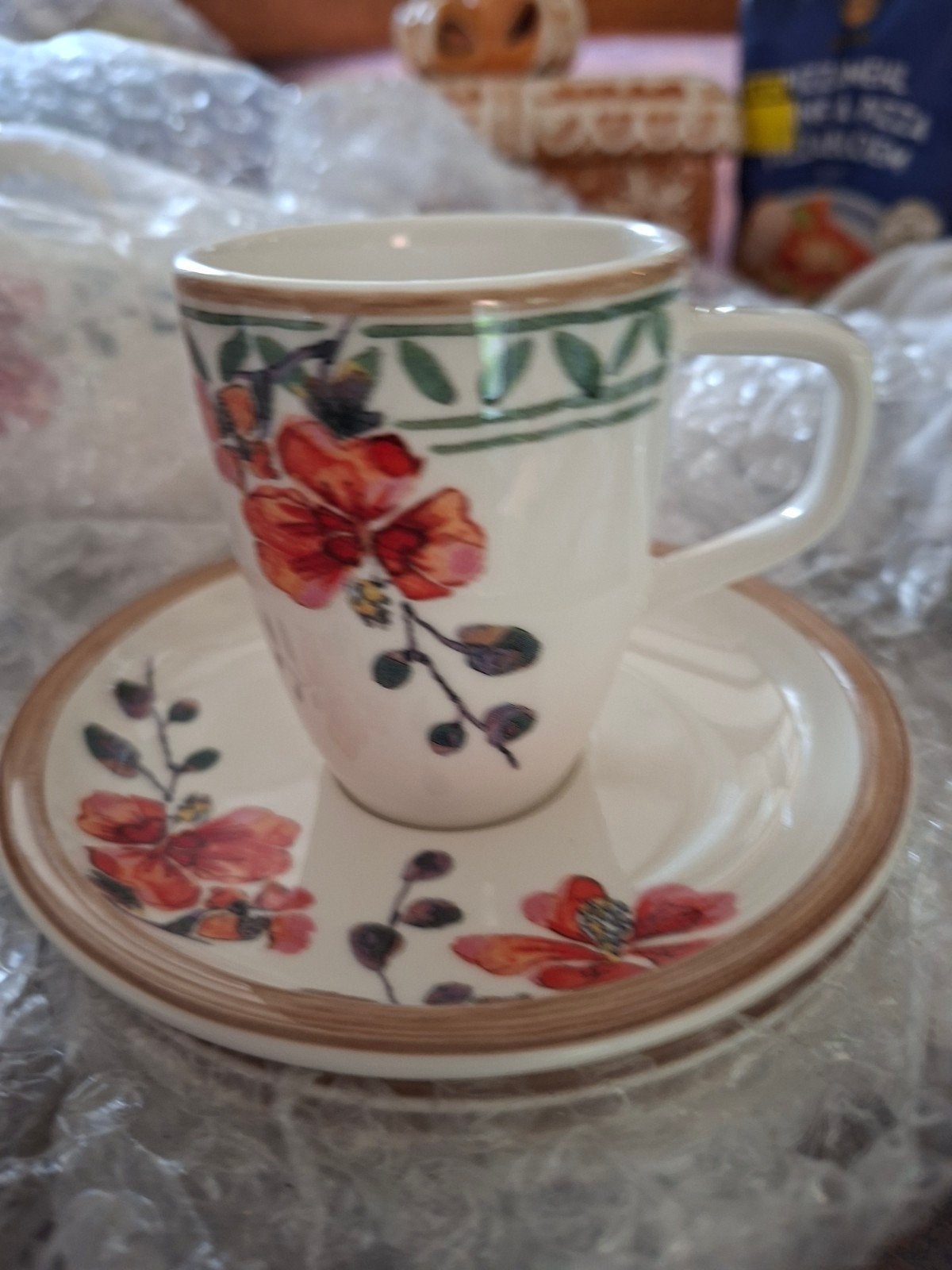 V&B Artesano Provencal Verdure espressokop en schotel (4x), Villeroy & Boch, Ophalen of Verzenden, Zo goed als nieuw, Kop(pen) en/of Schotel(s)