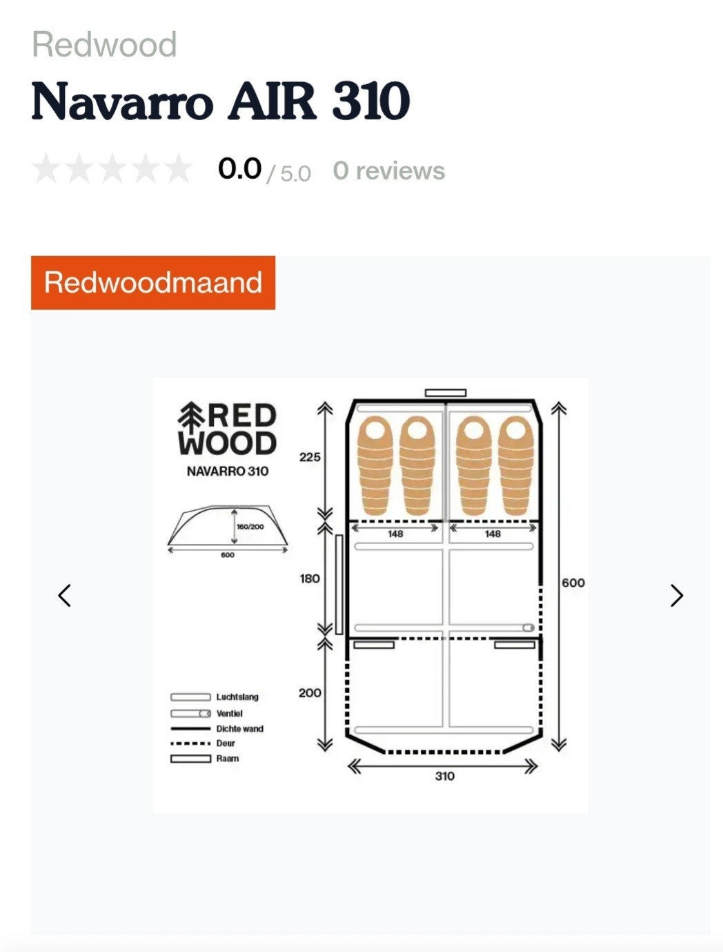 Redwood Navarro AIR 310 opblaasbare tunneltent, Caravans en Kamperen, Ophalen