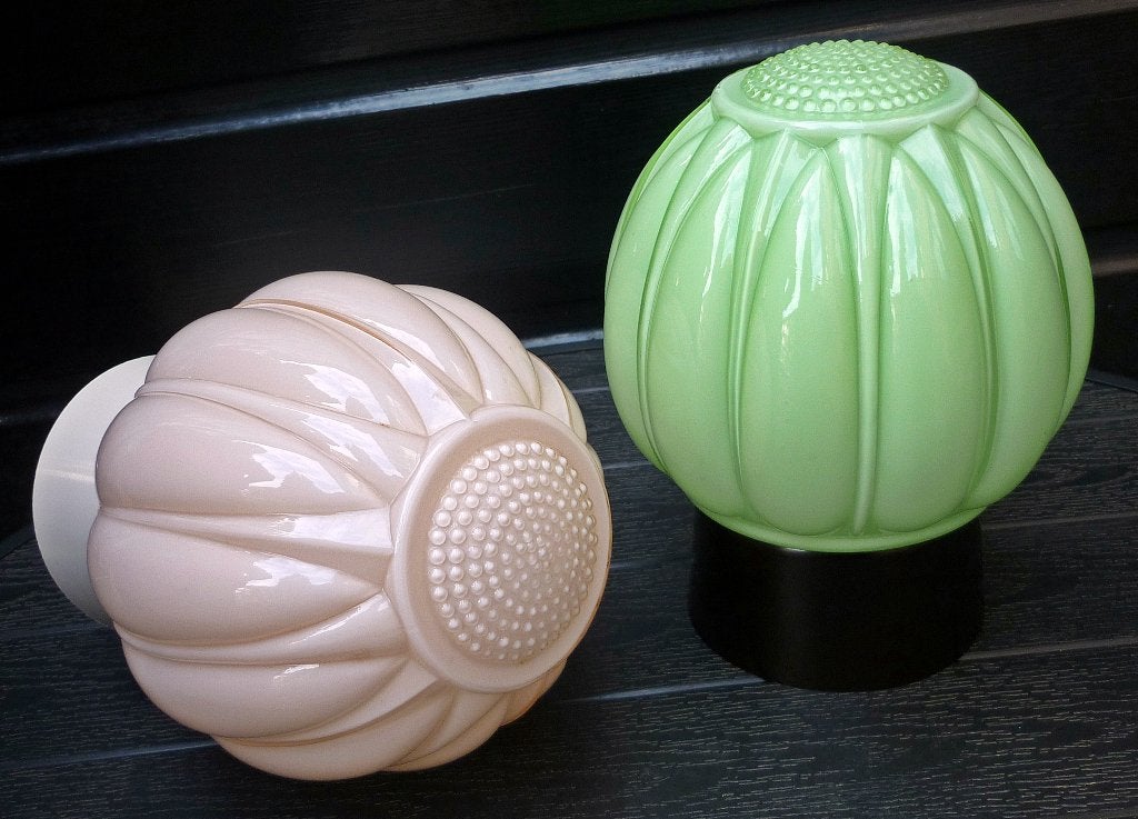 3x Antiek Glazen Jugendstil Thabur Lamp Plafonniere zie omsc, Ophalen of Verzenden