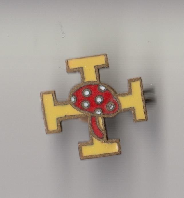 Scouting emaille Paddestoel broche, Gebruikt, Niet vindbaar, Niet vindbaar, Speldje of Pin