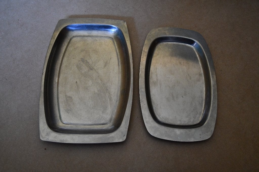 Twee ovale inox schotels - set 2, Gebruikt, Overige merken, Klassiek, Ophalen of Verzenden