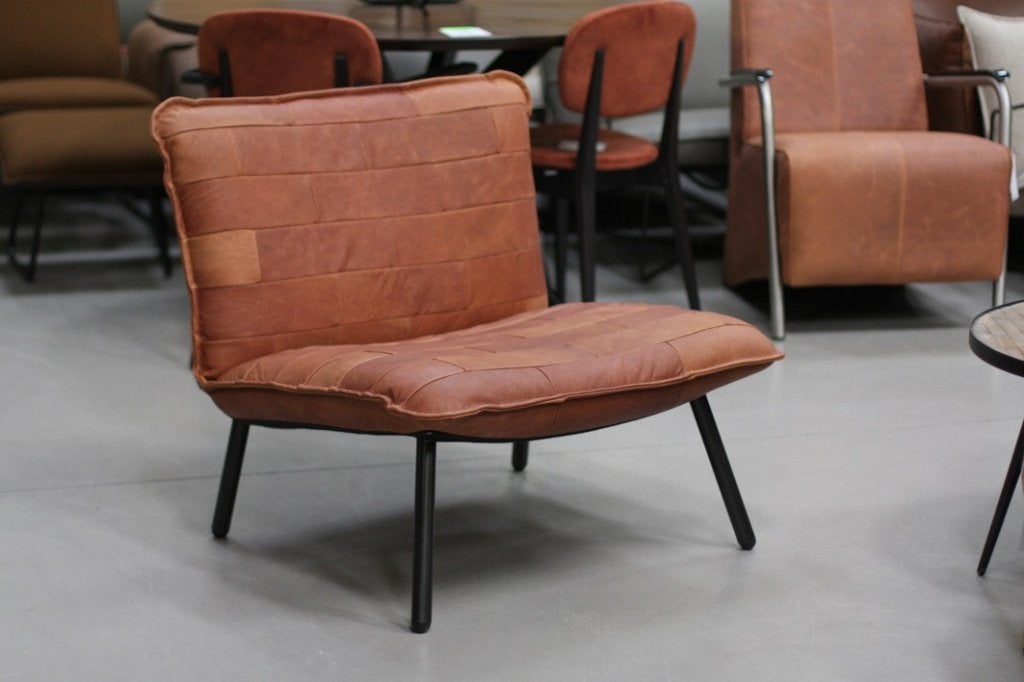 Gave fauteuil Blizzard Jess Design metaal leer bruin cognac, Huis en Inrichting, Fauteuils, Zo goed als nieuw, Leer, Metaal, 75 tot 100 cm