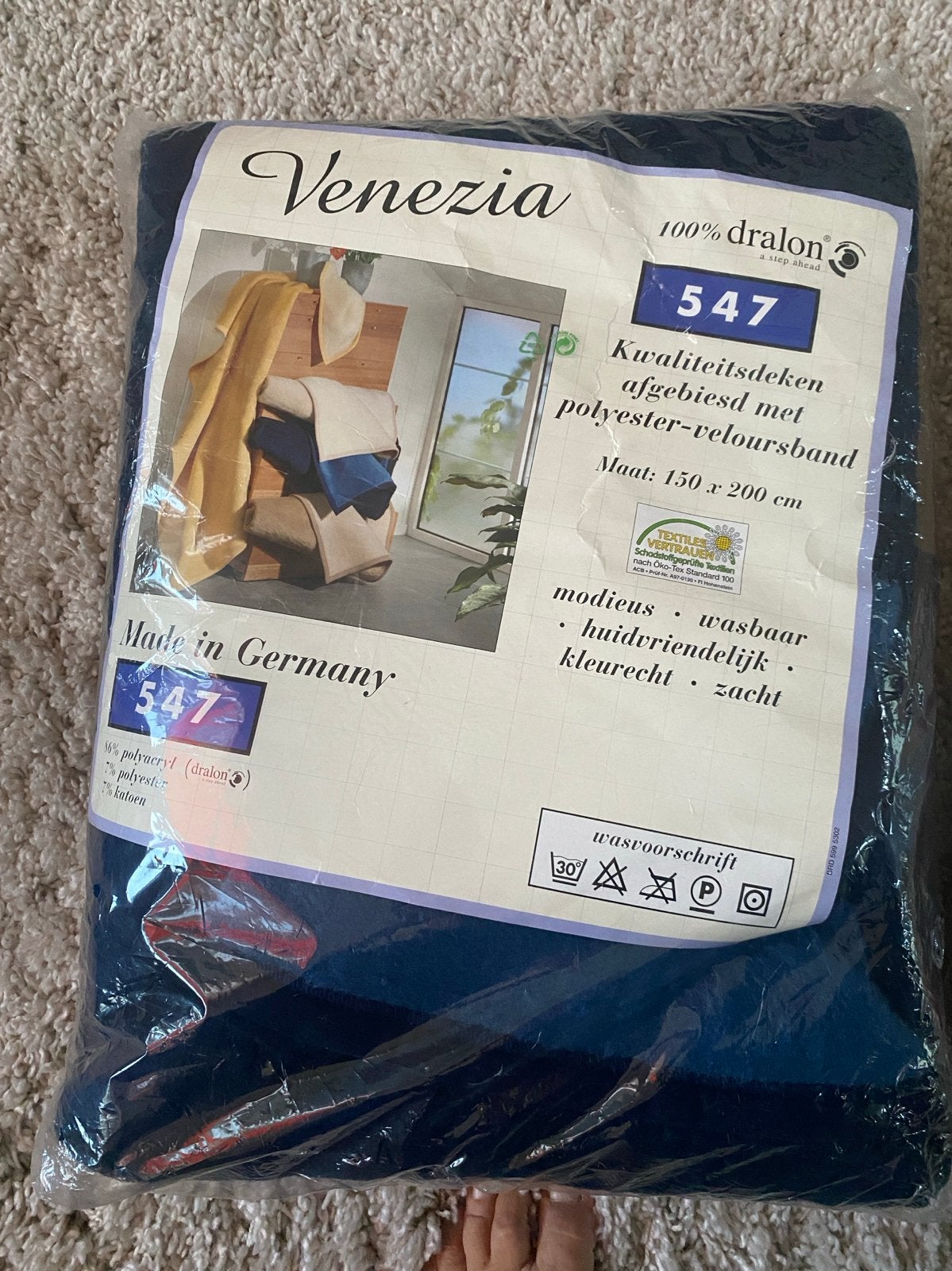 2x Nieuwe vintage Venezia Dralon dekens Beige & Blauw, Huis en Inrichting, Ophalen, Nieuw, Beige, Wasbaar