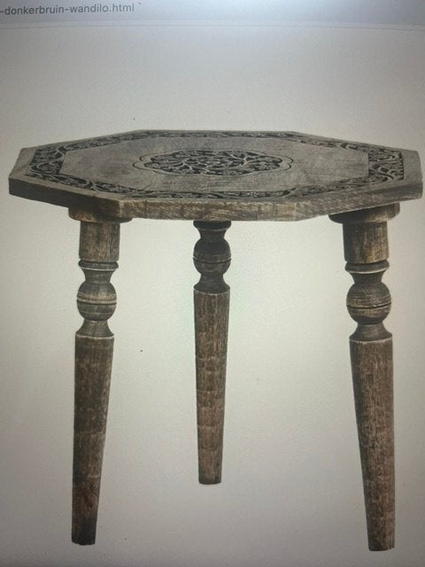 Bijzettafel mangohout vintage nieuw, Minder dan 55 cm, Rond, Nieuw, Hout