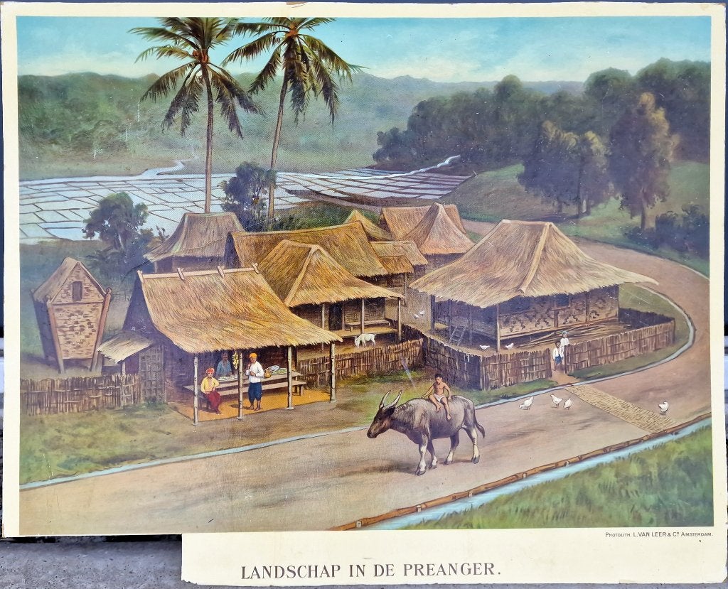 Landschap in de Preanger / Illustrator onbekend, Antiek en Kunst, Antiek | Schoolplaten, Ophalen, Geschiedenis