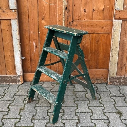 Oude trap ladder schilders hout decoratie 3 treden opklap, Ophalen of Verzenden