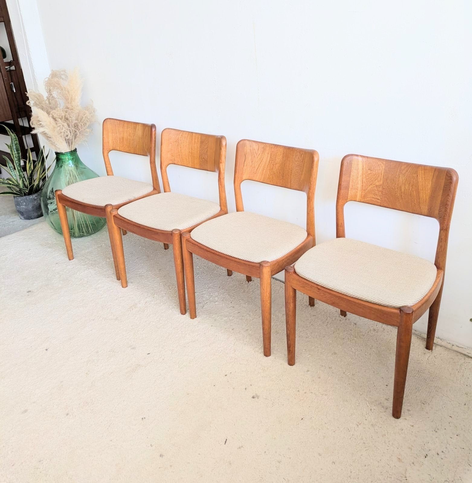 Vintage set, 4 Deense teakhouten eetkamerstoelen, Glostrup, Ophalen, Gebruikt, Bruin, .