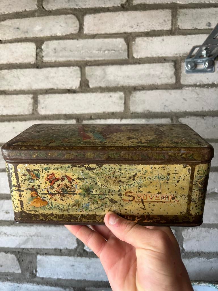 Oude blikken doos met bestek, Antiek en Kunst, Antiek | Bestek, Ophalen of Verzenden