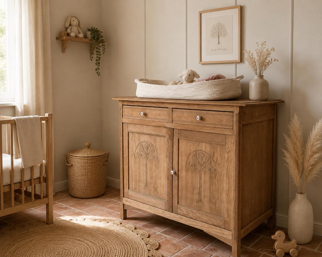 Eiken Babycommode kast dressoir kinderkamer brocante vintage, Ophalen, Gebruikt, ..., 100 cm of meer