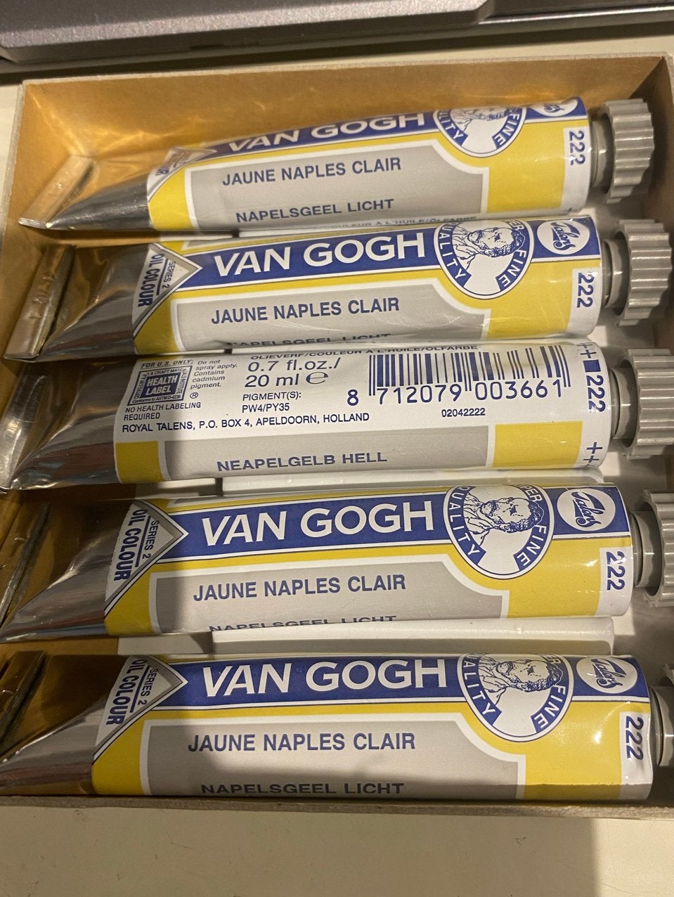 5 tubes Van Gogh olieverf Napels geel licht 20ml, Hobby en Vrije tijd, Schilderen, Ophalen of Verzenden, Nieuw, Olieverf