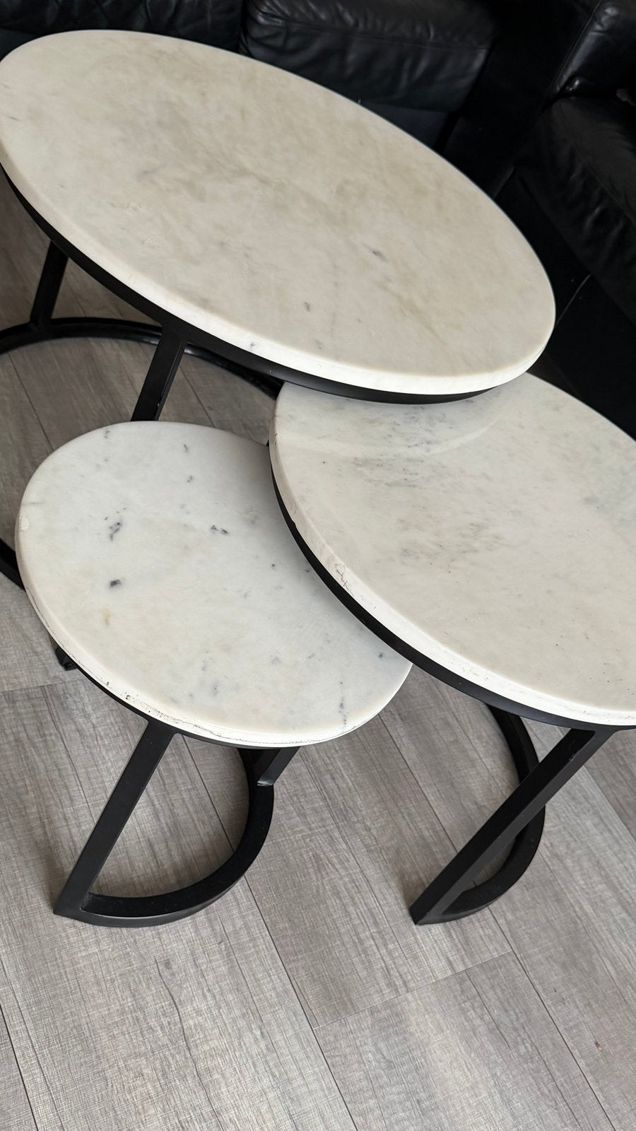Marmer bijzettafel set van 3, Huis en Inrichting, Ophalen, 50 – 75, Gebruikt, Rond