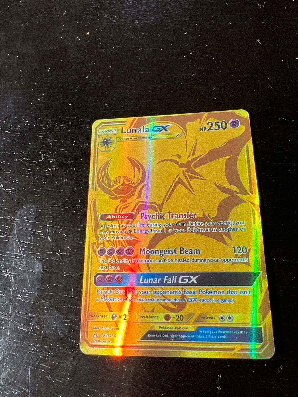 Pokémon Lunala GX, Ophalen of Verzenden, Zo goed als nieuw, Losse kaart, Foil